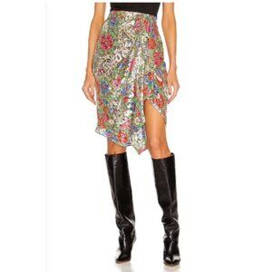 Isabel Marant Breela Floral Print Ruffle Draped Silk Pencil Skirt, Size 8 | 40